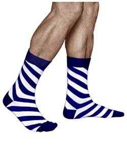vitsocks Herren coole bunte Socken mit geometrischem Motiv, Baumwolle weich atmungsaktiv, 1-pack: weiß blaue schräge streifen, 39-42 von vitsocks