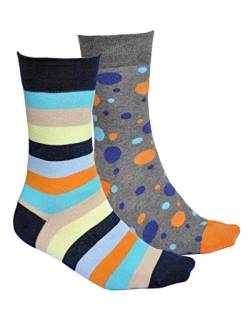 vitsocks Herren coole bunte Socken mit geometrischem Motiv, Baumwolle weich atmungsaktiv, 2-pack: punkte & streifen: mehrfarbig, 39-42 von vitsocks