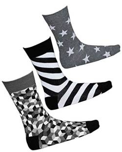 vitsocks Herren coole bunte Socken mit geometrischem Motiv, Baumwolle weich atmungsaktiv, 3-pack: schwarz und weiß, 39-42 von vitsocks