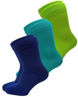 vitsocks Kinder Socken 98% BAUMWOLLE weich dünn lässig (3x PACK) Jungen und Mädchen, grün blau türkis, 23-26 von vitsocks