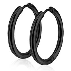 viva-adorno® 1 Paar Klappcreolen Hoop Ohrringe Edelstahl Creolen ER96, Schwarz 15mm von viva-adorno