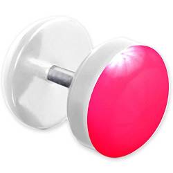 viva-adorno® 1 Stück Fake Plug Ohrstecker Edelstahl Acryl weiß mit farbig emaillierter Front Z465 Weiß/Neon Pink von viva-adorno