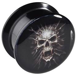 viva-adorno® 1 Stück Flesh Plug Tunnel Acryl Schraubverschluss Totenkopf Größe 6-12mm VMS, 10mm von viva-adorno