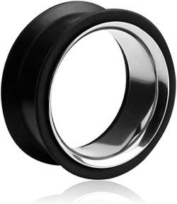 viva-adorno® 1 Stück Silikon Flesh Tunnel Plug Ohr Piercing Edelstahl Inlay Größe 6-40mm Z368, schwarz 16mm von viva-adorno