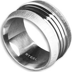 viva-adorno® Breiter Herren Edelstahl Ring XL mit Rillen, teilweise mattiert RS54, D6 / 15mm / Gr. 65 von viva-adorno