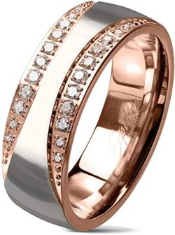 viva-adorno® Damen Ring Verlobungsring Edelstahl zweifarbig Rosegold Silber mit 2 Zirkonia Bändern RS60, Gr. 52 von viva-adorno