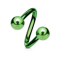 viva-adorno® Lippenpiercing Chirurgenstahl Labret Spirale Twister Doppelkugel Z400, grün 1,2x10x4mm von viva-adorno