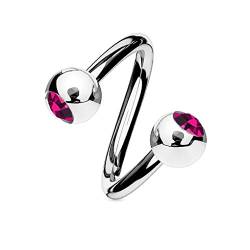 viva-adorno® Lippenpiercing Chirurgenstahl Labret Spirale Twister Kristall Doppelkugel Twist Z336, Fuchsia von viva-adorno