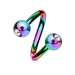 viva-adorno® Lippenpiercing Chirurgenstahl Labret Spirale Twister Kristall Doppelkugel Twist Z405, Regenbogen von viva-adorno