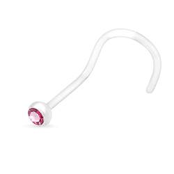 viva-adorno 0,8mm Nasenstecker Bioflex flexibel transparent Kunststoff Zirkonia Kristall Strass Nasen Piercing Z324 Farbe Fuchsia/Dunkles Pink von viva-adorno