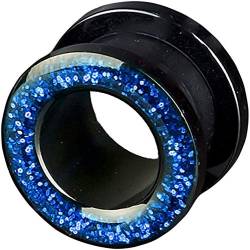 viva-adorno 1 Stück Flesh Tunnel Acryl Glitzerdesign zum Schrauben Z2c, Größe: 3mm, Blau von viva-adorno