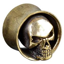 viva-adorno 1 Stück Flesh Tunnel Plug Messing Vintage Look Totenkopf gold silber Skull Schädel Größe 6 - 16mm Z468.D1 16mm von viva-adorno