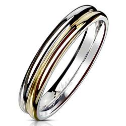 viva-adorno Band Ring Edelstahl Silber Gold Poliert Bicolor schmal zweireihig Damenring RS57_bi, Gr. 49 von viva-adorno