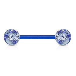 viva-adorno Barbell Piercing Stab Zungenpiercing Kunststoff Glitter Glitzer Kugeln Acryl flexibel Brustpiercing Z314, Blau von viva-adorno