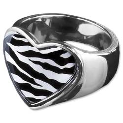 viva-adorno Edelstahl Damen Ring Herz Buntes Motiv Animal Print Muster Fingerring Rockabilly RS45, Zebra Gr. 50 von viva-adorno