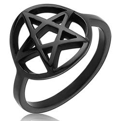 viva-adorno Edelstahl Ring Damen Ring Pentagramm schwarz beschichtet schmal Gothic RS62, Gr. 53 von viva-adorno