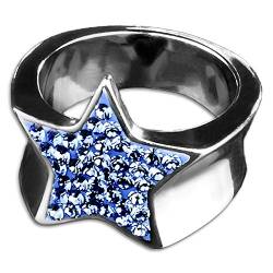 viva-adorno Edelstahl Ring Damenring Multi Kristall Stern RS32, blau Gr. 57 von viva-adorno