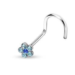 viva-adorno Nasenpiercing gebogen 0,8mm Nasenstecker Zirkonia Kristall Blume Blüte Nasenring Z328, blau von viva-adorno