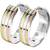 viva-adorno Paar Creolen Damen Klappcreolen Hoop Ohrringe dreifarbig Edelstahl in 2 Größen, Tricolor Rosegold Silber Gold von viva-adorno