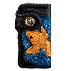 vkeid Color Fish Fisch Erste Schicht Rindsleder Reißverschluss umlaufende Geldbörse Reißverschluss Clutch Geldbörse Münzkartenfächer Kollektion Geldbörse für Männer und Frauen (Golden) von vkeid