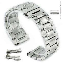 Gebogenes Edelstahl-Uhrenarmband mit Schnalle für Herren und Damen, 14 mm - 24 mm, Silber-schwarz 18mm Silber von vmobike