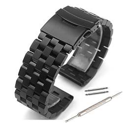 Uhrenarmband, massives Edelstahl, gebürstetes Metall, doppelte Schließe, 18/20/22/24 mm, Schwarz/Silber 18mm schwarz von vmobike