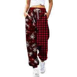 vohiko Weihnachtshose Damen Jogginghose Sporthose Lange Trainingshose mit Taschen Radlerhose High Waist Yogahose Sweathose Outdoorhose Freizeithose Bequem Wanderhose Frauen von vohiko