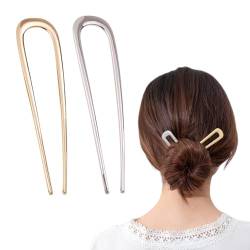 2 Stück French Hair Pin Haarnadeln Groß Haarnadel U-Förmige Haarnadel French 2 Zinken Haarknoten Stifte für Damen Haarspangen Mädchen Frisur Zubehör Haarnadel Frisurenhilfe (Gold+Silber) von vokkrv