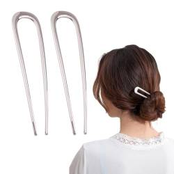 2 Stück French Hair Pin Haarnadeln Groß Haarnadel U-Förmige Haarnadel French 2 Zinken Haarknoten Stifte für Damen Haarspangen Mädchen Frisur Zubehör Haarnadel Frisurenhilfe (Silber) von vokkrv