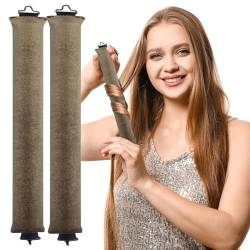 2Stück Lockenwickler ohne Hitze,Lockenwickler ohne Hitze für langes und mittleres Haar,Hitzelose Locken über Nacht,Lockenstab für große Wellen,Schlaf Lockenwickler Flexi-Stangen mit Haken (Khaki) von vokkrv