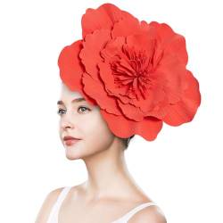 Fascinator mit Blume, große Blumenhüte für Damen, Blumen-Fascinator Schwarz für Damen, großes Blumen-Stirnband, Kostüm, Kopfbedeckung, Stirnband, große Blumen-Haarbänder (Rot) von vokkrv