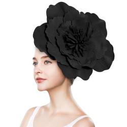 Fascinator mit Blume, große Blumenhüte für Damen, Blumen-Fascinator Schwarz für Damen, großes Blumen-Stirnband, Kostüm, Kopfbedeckung, Stirnband, große Blumen-Haarbänder (Schwarz) von vokkrv