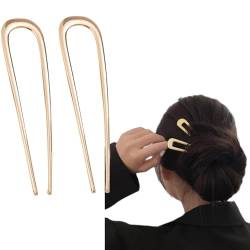 French Hair Pin Haarnadeln Groß Haarnadel U-Förmige 2 Zinken Haarnadel Haarknoten Stifte für Damen Haarspangen Mädchen Frisur Zubehör Haarnadel Frisurenhilfe (Gold*2Stk) von vokkrv