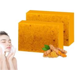 Honey Glow Lemon Turmeric Kojic Acid Soap Bar, Turmeric Brightening Soap, Turmeric Face And Body Soap, Honey Glow Serum, Honey Glow Soap, Zitronen -Kurkuma -Kojinsäure -Seife gegen dunklen Fleck (2PC) von vokkrv