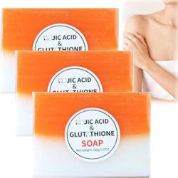 Kojic Acid Soap Papaya, Kojic Acid Soap Original für Gesicht und Körper, Papaya Kojisäure-Seife gegen Hyperpigmentierung, Akne und Dunkle Flecken, Reinigt und Haut Aufhellen (3 Stück) von vokkrv