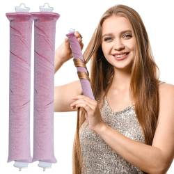 Locken Ohne Hitze, Overnight Blowout Silk Heatless Curls Lockenwickler über Nacht, Keine Hitzelocken zum Schlafen für Lockenstäbe, Flexi Rods with Hook, Hair Curler DIY Haare Lockenband (2*Rosa) von vokkrv