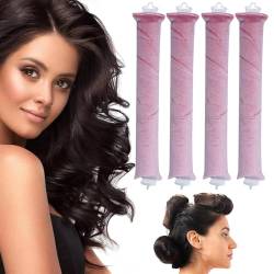 Locken Ohne Hitze, Overnight Blowout Silk Heatless Curls Lockenwickler über Nacht, Keine Hitzelocken zum Schlafen für Lockenstäbe, Flexi Rods with Hook, Hair Curler DIY Haare Lockenband (4*Rosa) von vokkrv