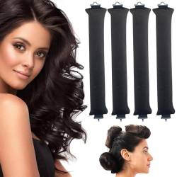 Locken Ohne Hitze, Overnight Blowout Silk Heatless Curls Lockenwickler über Nacht, Keine Hitzelocken zum Schlafen für Lockenstäbe, Flexi Rods with Hook, Hair Curler DIY Haare Lockenband (4*Dunkelgrau) von vokkrv