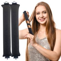 Locken Ohne Hitze, Overnight Blowout Silk Heatless Curls Lockenwickler über Nacht, Keine Hitzelocken zum Schlafen für Lockenstäbe, Flexi Rods with Hook, Hair Curler DIY Haare Lockenband (2*Dunkelgrau) von vokkrv