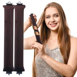 Locken Ohne Hitze, Overnight Blowout Silk Heatless Curls Lockenwickler über Nacht, Keine Hitzelocken zum Schlafen für Lockenstäbe, Flexi Rods with Hook, Hair Curler DIY Haare Lockenband (2*Rotbraun) von vokkrv