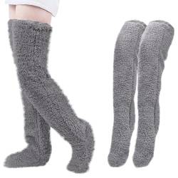 Snugglepaws Sock Slipper | Snuggle Paws Sockenpantoffeln, Snugglepaws Cozy Socken, Kniehohe Flauschige Hausschuhestrümpfe für Frauen, Gemütliche Süße Plüschsocken Knieschutzstrümpfe (Grau) von vokkrv