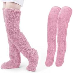 Snugglepaws Sock Slipper | Snuggle Paws Sockenpantoffeln, Snugglepaws Cozy Socken, Kniehohe Flauschige Hausschuhestrümpfe für Frauen, Gemütliche Süße Plüschsocken Knieschutzstrümpfe (Rosa) von vokkrv