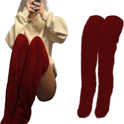 Snugglepaws Sock Slipper | Snuggle Paws Sockenpantoffeln, Snugglepaws Cozy Socken, Kniehohe Flauschige Hausschuhestrümpfe für Frauen, Gemütliche Süße Plüschsocken Knieschutzstrümpfe (Rot) von vokkrv