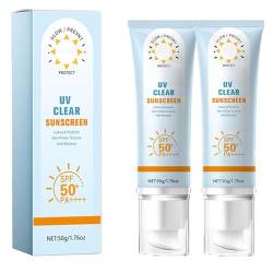 Tinted Sunscreen for Face SPF 50, Whitening Brightening Isolating Sunscreen, Clear Face Sunscreen, Getönte Sonnen Sunscreen LSF 50, Leicht, Erfrischend, Nicht Klebrig, Einfach Aufzutragen (2PC) von vokkrv