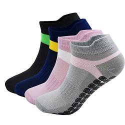 volumoon 4 Paar Sneaker Yoga Socken, Damen Stoppersocken, Pilates Rutschfeste Socken, Antirutschsocken Mädchen, Rutschfeste Griffsocken für Damen Pilates, Yoga, Barre, Tanz, Ballett, Kampfsport von volumoon