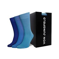 VON JUNGFELD® - 3er Set Herren Socken - Strümpfe aus Bio Baumwolle - hochwertige Herrensocken in Geschenkbox (3er Pack) für Valentinstag (drei mal meer, 43-46) von VON JUNGFELD