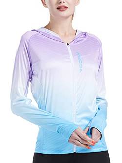 Damen Laufjacken Langarm mit Daumenlöchern UPF 50+ Zip Up Hoodie Top Atmungsaktive Quick-Dry Tops mit Zip Seitentaschen Lila S von voofly