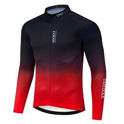 voofly Herren Rennrad Trikot Radtrikot Fahrradtrikot Langarm - Leicht - Atmungsaktiv - Schnelltrocknend - Reflektoren 2XL Rot Schwarz von voofly