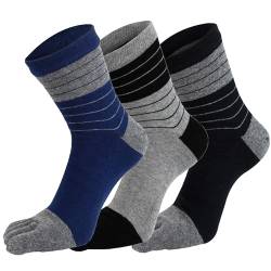 voofly Herren Zehensocken, Fünf Finger Socken Unisex Wadensocken Baumwolle Schwarz+Blau+Grau 3 Paare von voofly