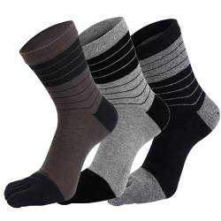 voofly Zehensocken Herren Damen Gestreift Socken mit Zehen Sportsocken Laufsocken Schwarz+Braun+Grau 3 Paare von voofly